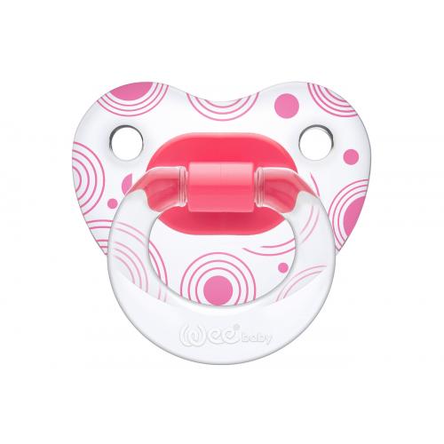 Wee Baby 0-6 Şeffaf Desenli Gövdeli Damaklı Emzik No:1 Pembe