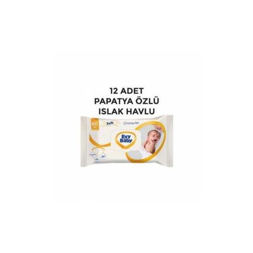 Evy Baby Islak Havlu 60'li Papatya özlü Kapakli 12 Adet 