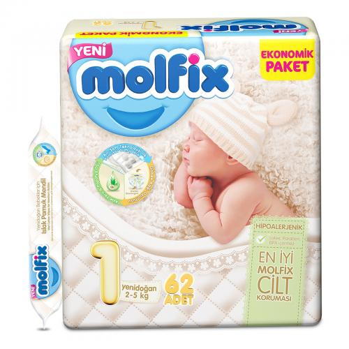 Molfix Bebek Bezi 1 Beden Yenidoğan 2-5 kg 62 adet