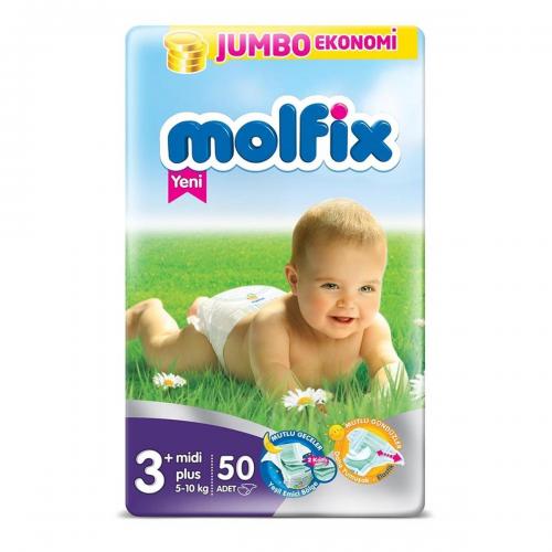 Molfix Bebek Bezi Jumbo Paket 3+ Beden Midi Plus 5-10 Kg 50 Adet