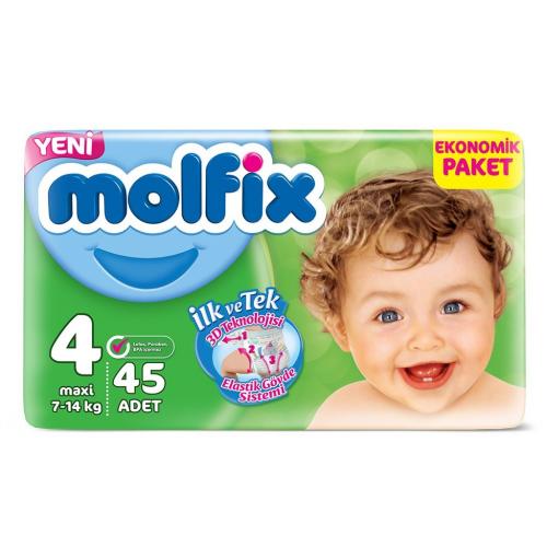 Molfix Bebek Bezi Jumbo Paket 4 Beden Maxi 7-14 Kg 45 Adet