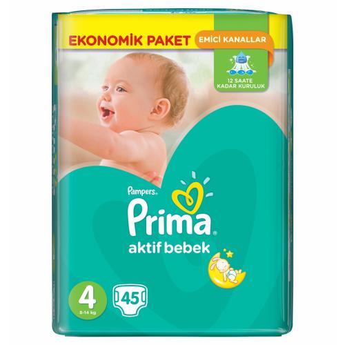 Prima Bebek Bezi Aktif Bebek 4 Beden Maxi Ekonomik Paket 45 Adet