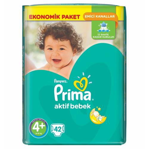 Prima Bebek Bezi Aktif Bebek 4+ Beden Maxi Plus Ekonomik Paket 42 Adet